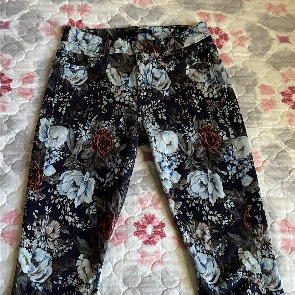 7 For All Mankind Multicolor Floral 5-Pocket Skinny Stretch Pants Size 24